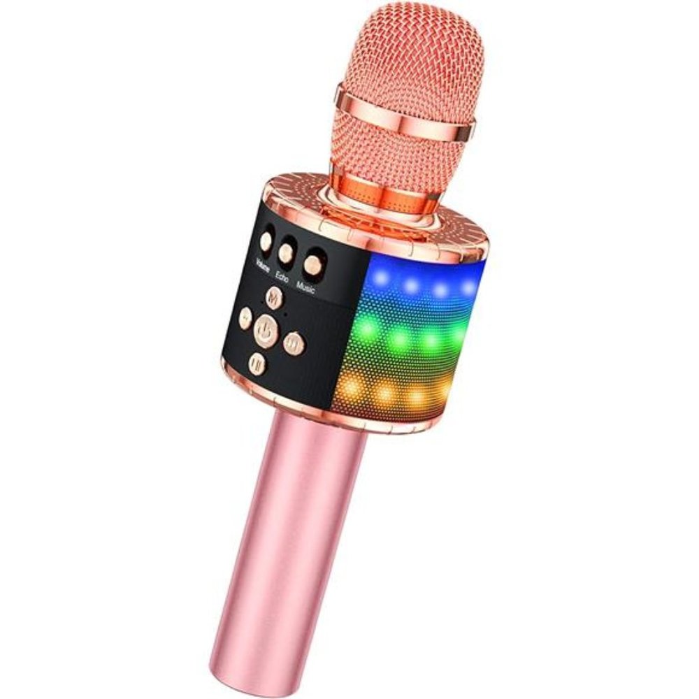 Wireless Bluetooth Karaoke Microphone with Controllable LED Lights,4in1 Portable